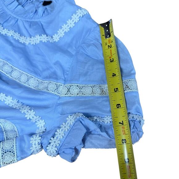 J Crew Dress Womens 6 Sky Blue White Cotton Puff Sleeve Daisy Chain Flounce Hem - Picture 13 of 14